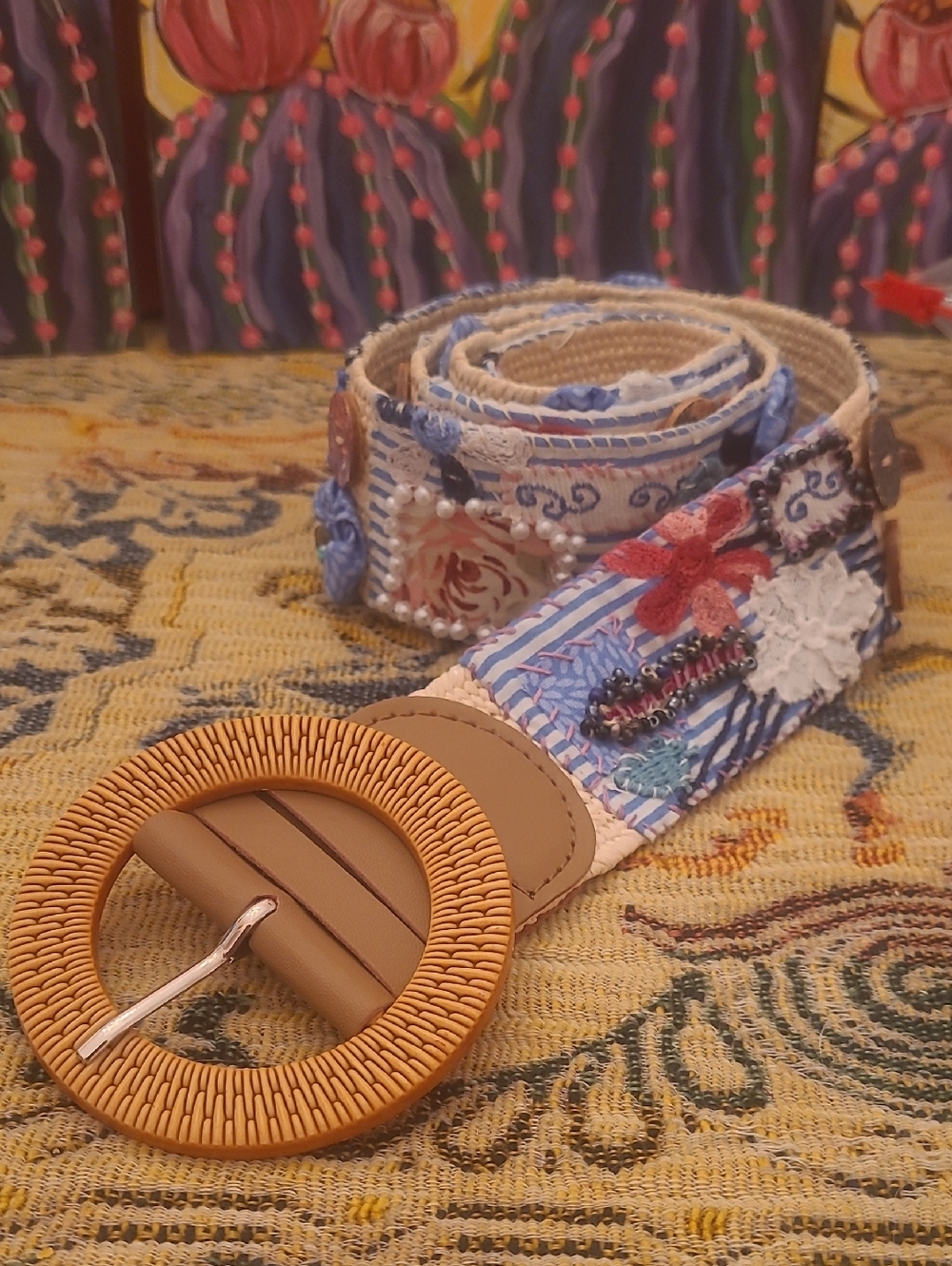 Handcrafted Multicolor Embroidered Women's Belt Artist Made By Hand